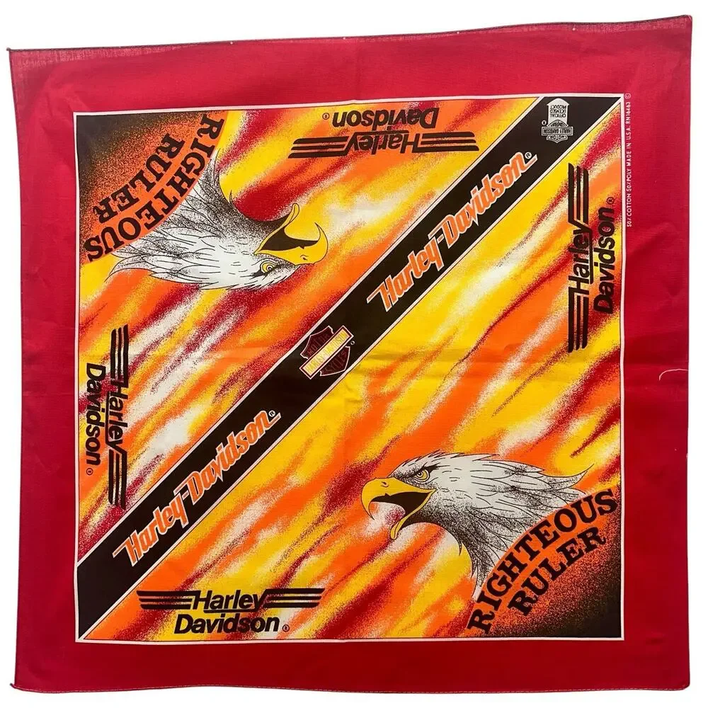 Harley Davidson Red Bandana‎ USA RN 16463 Scarf Handkerchief Eagle Cotton Poly
